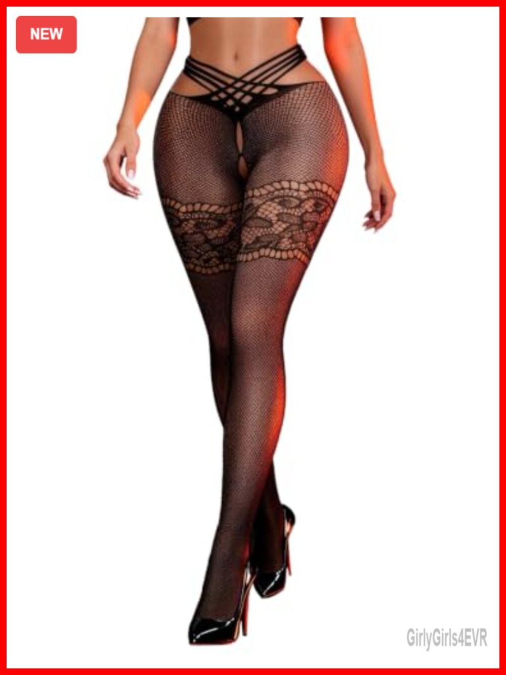Fishnet Pantyhose Lace Suspender Tights Crisscross Waist High Stretch